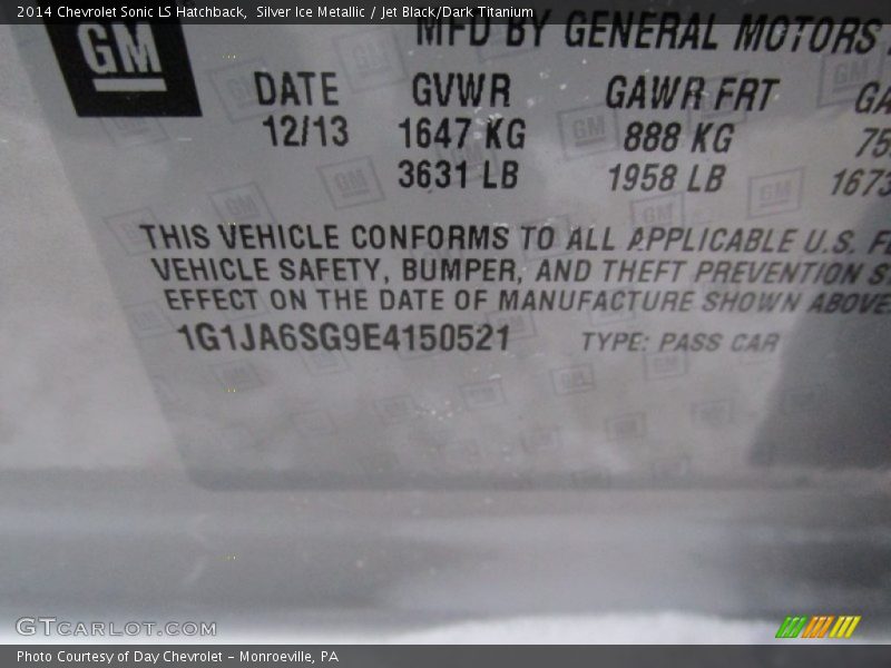 Silver Ice Metallic / Jet Black/Dark Titanium 2014 Chevrolet Sonic LS Hatchback