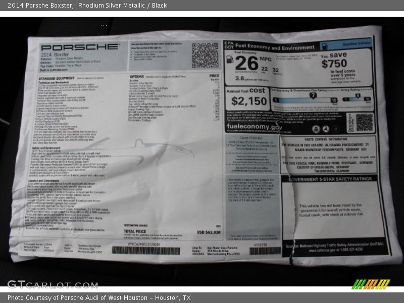  2014 Boxster  Window Sticker