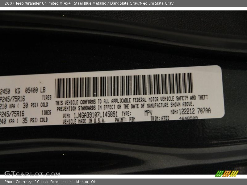 Steel Blue Metallic / Dark Slate Gray/Medium Slate Gray 2007 Jeep Wrangler Unlimited X 4x4