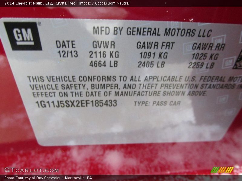 Crystal Red Tintcoat / Cocoa/Light Neutral 2014 Chevrolet Malibu LTZ