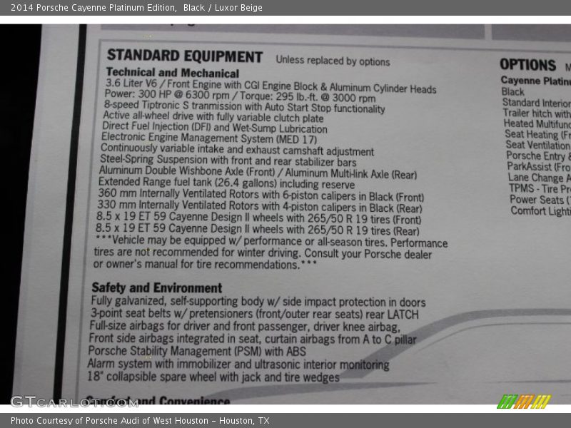  2014 Cayenne Platinum Edition Window Sticker