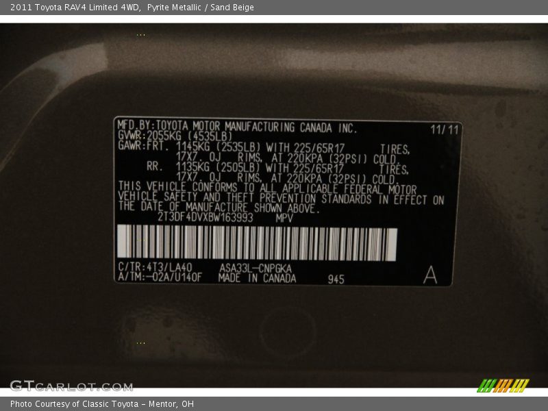 Pyrite Metallic / Sand Beige 2011 Toyota RAV4 Limited 4WD