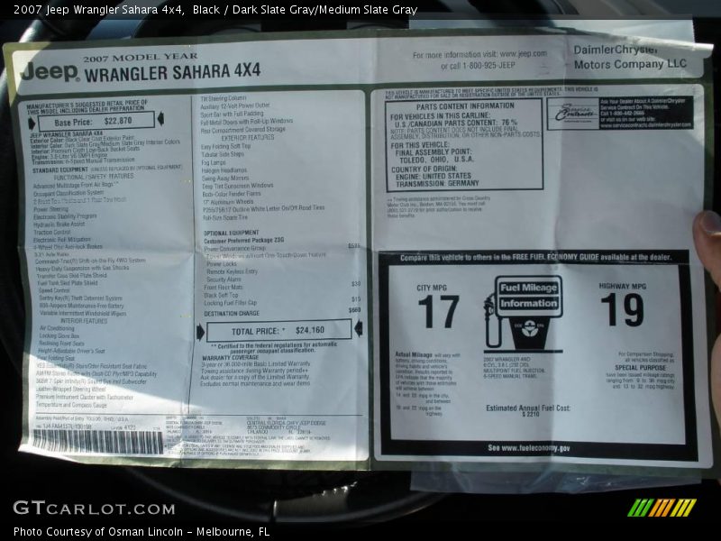 Black / Dark Slate Gray/Medium Slate Gray 2007 Jeep Wrangler Sahara 4x4