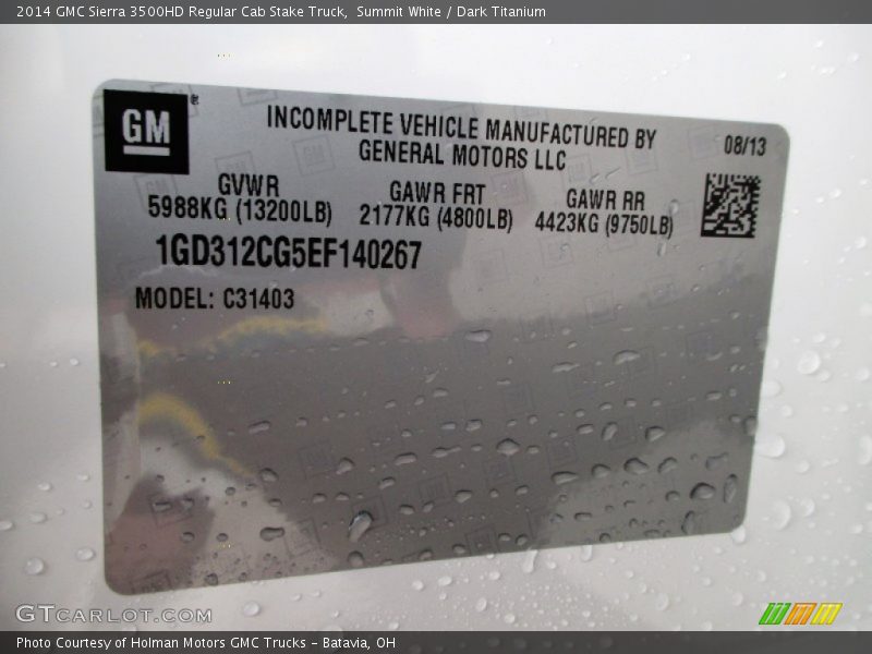 Summit White / Dark Titanium 2014 GMC Sierra 3500HD Regular Cab Stake Truck