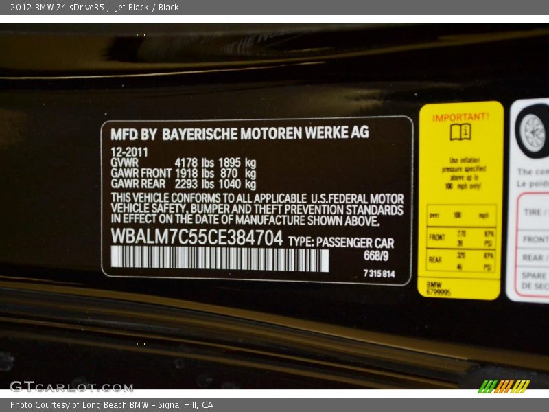 2012 Z4 sDrive35i Jet Black Color Code 668
