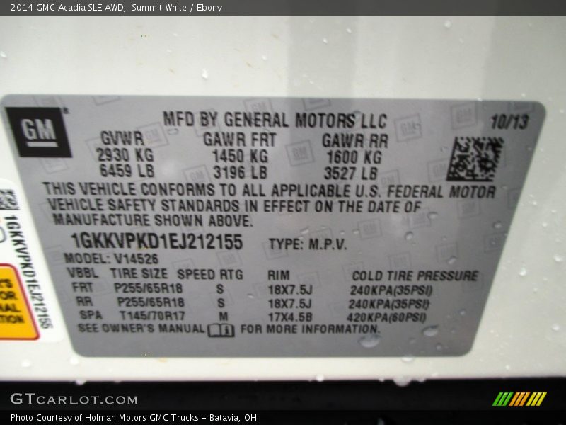 Summit White / Ebony 2014 GMC Acadia SLE AWD