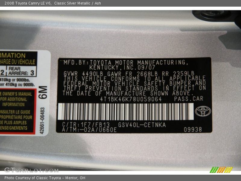 Classic Silver Metallic / Ash 2008 Toyota Camry LE V6