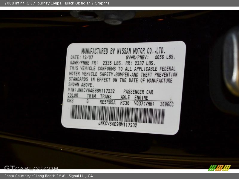 Black Obsidian / Graphite 2008 Infiniti G 37 Journey Coupe