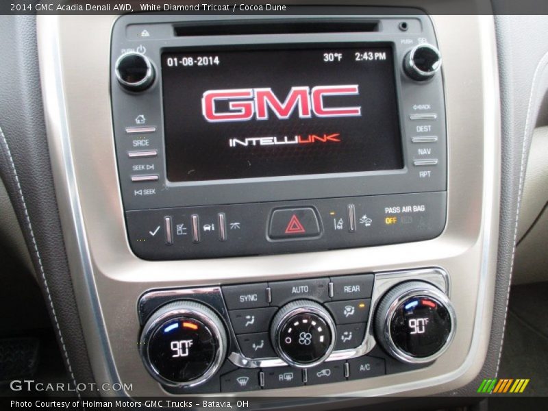 White Diamond Tricoat / Cocoa Dune 2014 GMC Acadia Denali AWD