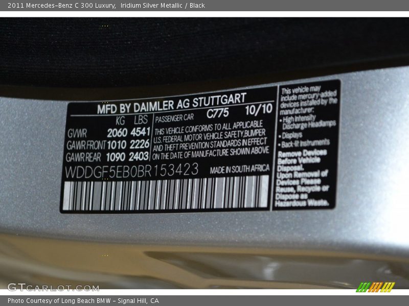 Iridium Silver Metallic / Black 2011 Mercedes-Benz C 300 Luxury