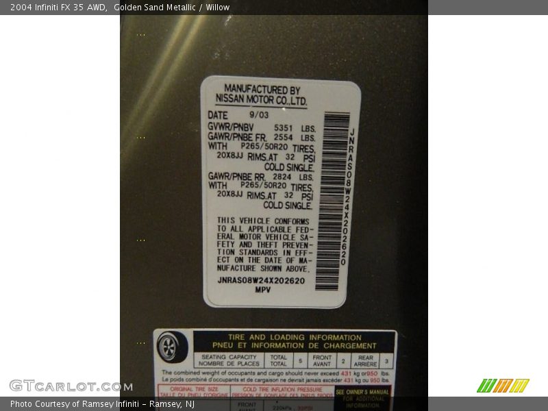 Golden Sand Metallic / Willow 2004 Infiniti FX 35 AWD