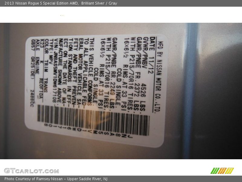 Brilliant Silver / Gray 2013 Nissan Rogue S Special Edition AWD