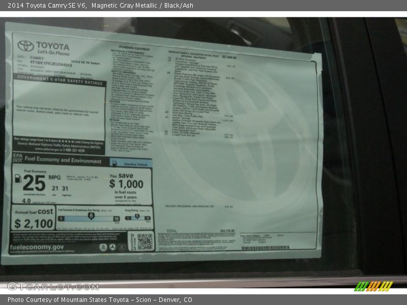 Magnetic Gray Metallic / Black/Ash 2014 Toyota Camry SE V6