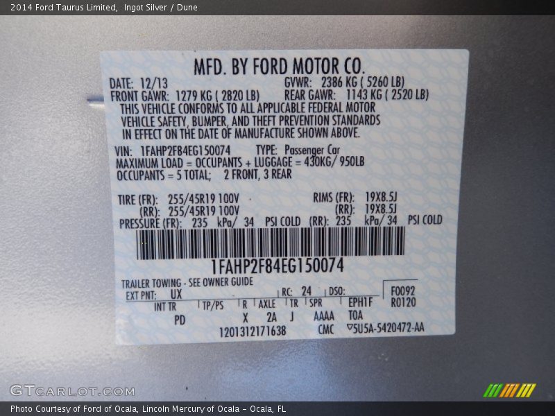 Ingot Silver / Dune 2014 Ford Taurus Limited