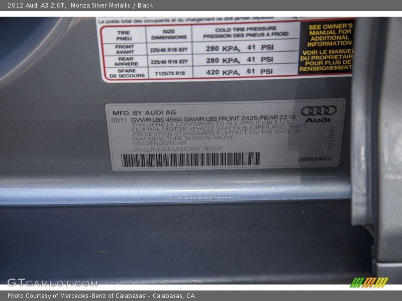 Info Tag of 2012 A3 2.0T