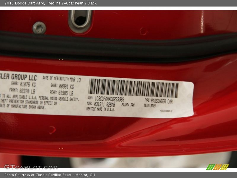 Redline 2-Coat Pearl / Black 2013 Dodge Dart Aero