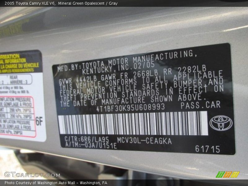 Mineral Green Opalescent / Gray 2005 Toyota Camry XLE V6