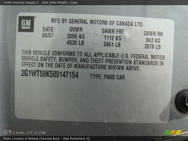 Dark Silver Metallic / Gray 2008 Chevrolet Impala LT