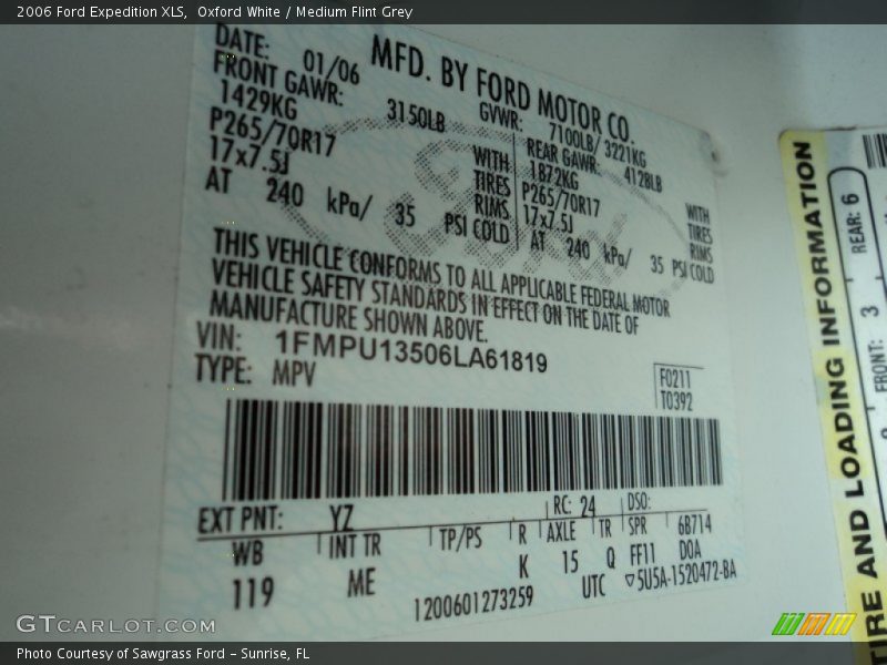 2006 Expedition XLS Oxford White Color Code YZ