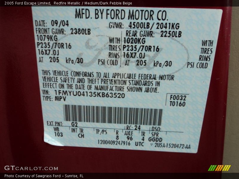 Redfire Metallic / Medium/Dark Pebble Beige 2005 Ford Escape Limited