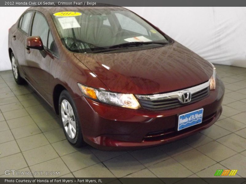 Crimson Pearl / Beige 2012 Honda Civic LX Sedan