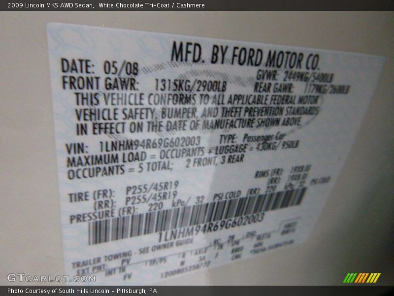 White Chocolate Tri-Coat / Cashmere 2009 Lincoln MKS AWD Sedan