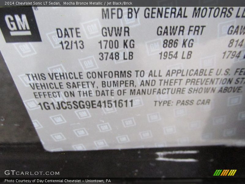 Mocha Bronze Metallic / Jet Black/Brick 2014 Chevrolet Sonic LT Sedan