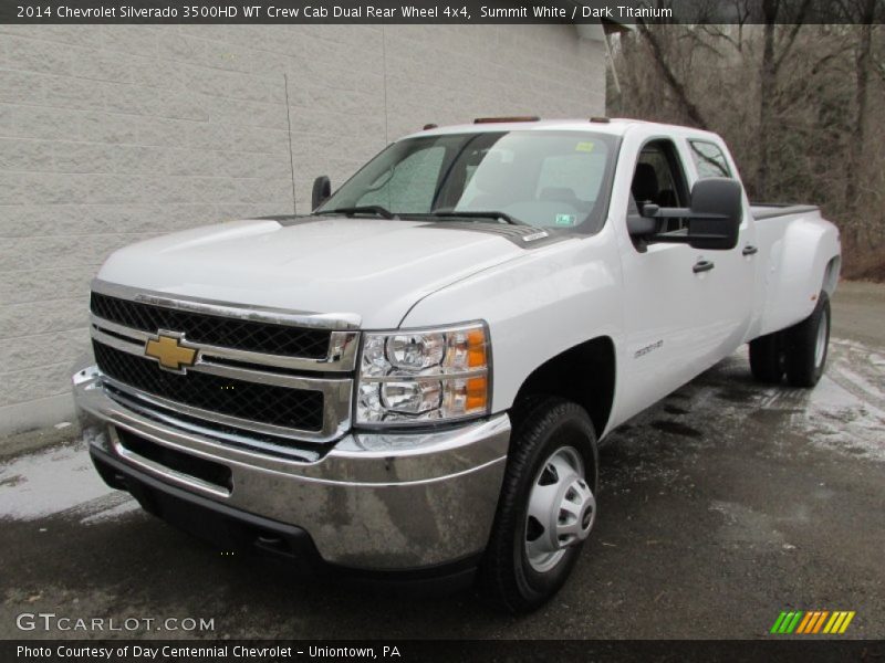 Front 3/4 View of 2014 Silverado 3500HD WT Crew Cab Dual Rear Wheel 4x4