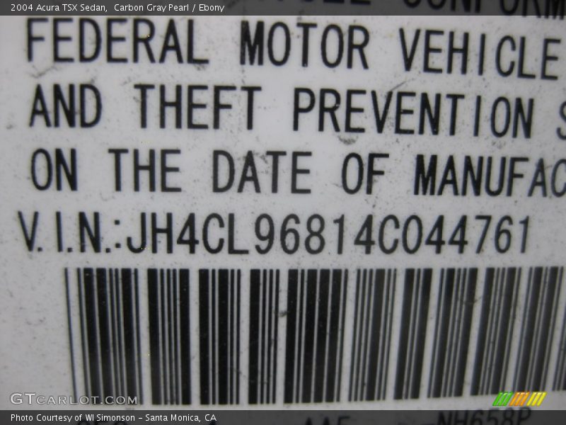 Carbon Gray Pearl / Ebony 2004 Acura TSX Sedan