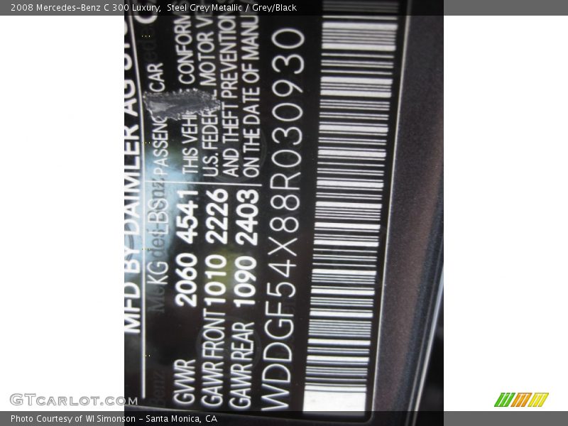 Steel Grey Metallic / Grey/Black 2008 Mercedes-Benz C 300 Luxury