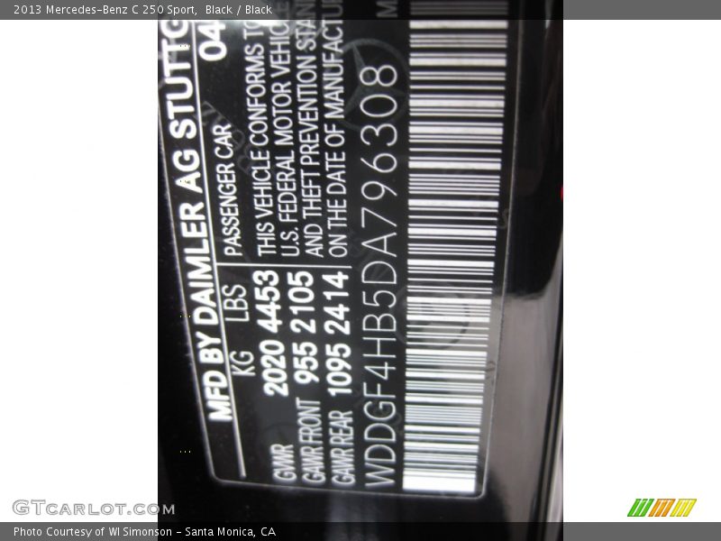 Black / Black 2013 Mercedes-Benz C 250 Sport