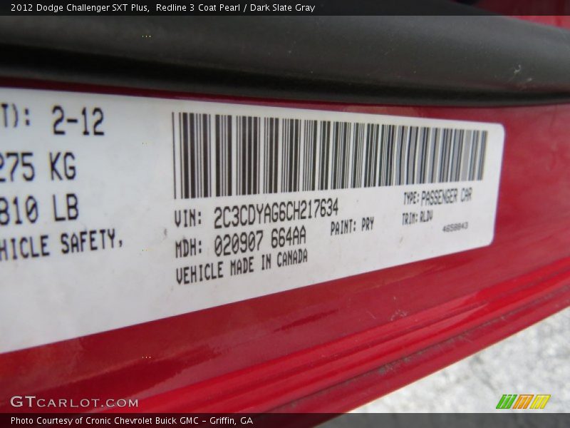 Redline 3 Coat Pearl / Dark Slate Gray 2012 Dodge Challenger SXT Plus
