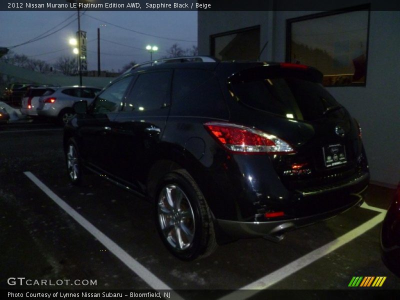 Sapphire Black / Beige 2012 Nissan Murano LE Platinum Edition AWD