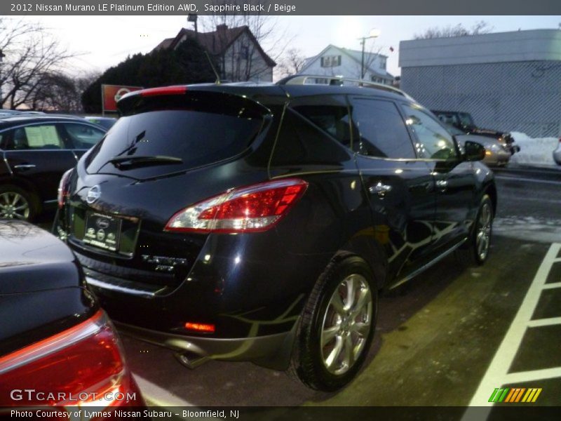 Sapphire Black / Beige 2012 Nissan Murano LE Platinum Edition AWD