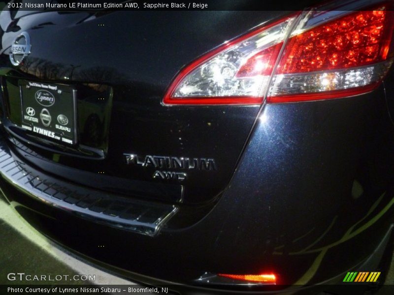 Sapphire Black / Beige 2012 Nissan Murano LE Platinum Edition AWD