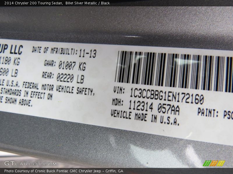 Billet Silver Metallic / Black 2014 Chrysler 200 Touring Sedan