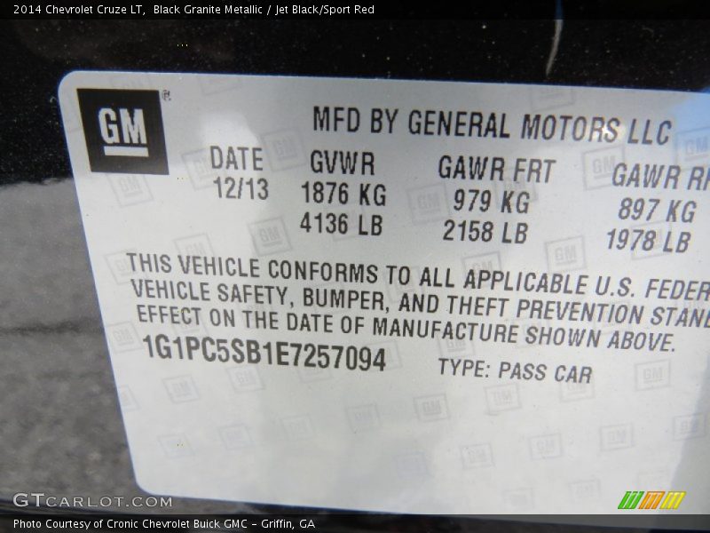 Info Tag of 2014 Cruze LT