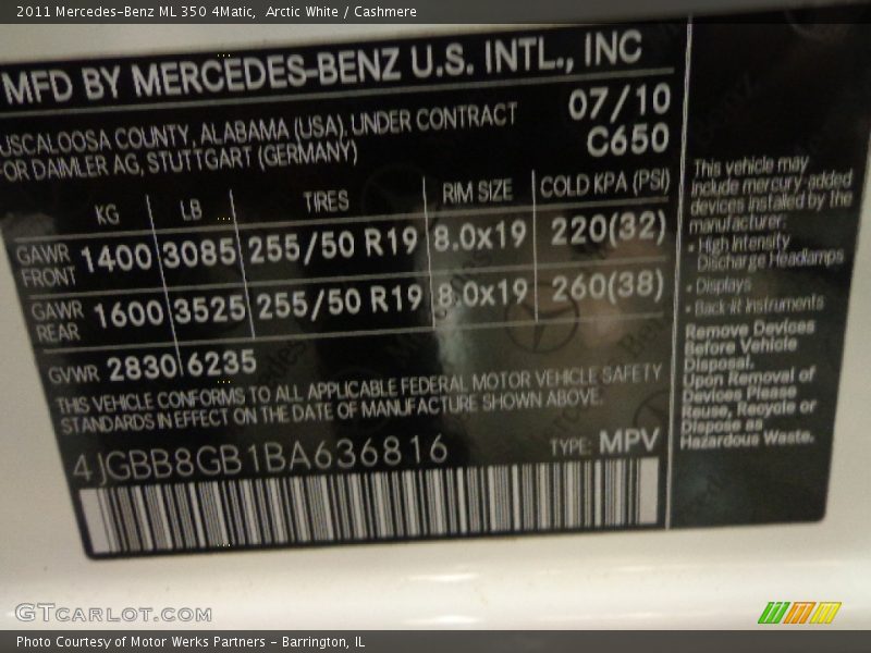 Arctic White / Cashmere 2011 Mercedes-Benz ML 350 4Matic
