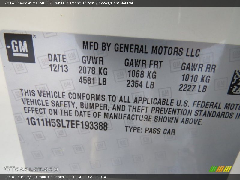White Diamond Tricoat / Cocoa/Light Neutral 2014 Chevrolet Malibu LTZ