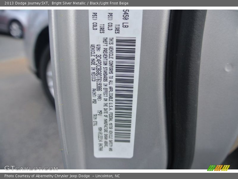 Bright Silver Metallic / Black/Light Frost Beige 2013 Dodge Journey SXT