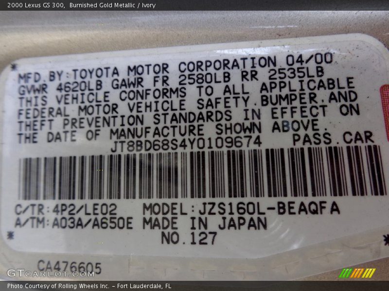 Burnished Gold Metallic / Ivory 2000 Lexus GS 300