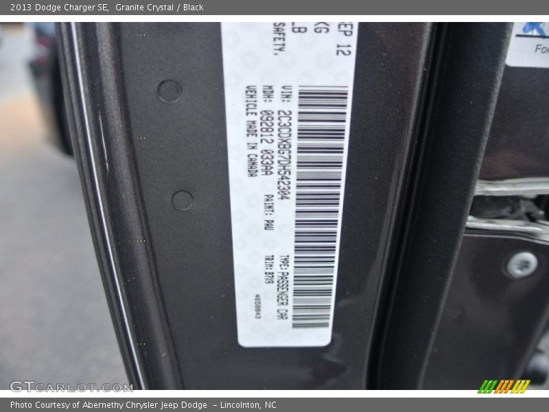 Granite Crystal / Black 2013 Dodge Charger SE