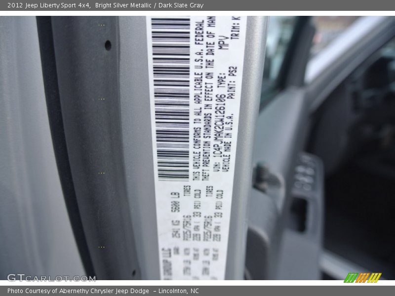 Bright Silver Metallic / Dark Slate Gray 2012 Jeep Liberty Sport 4x4