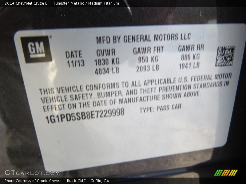 Tungsten Metallic / Medium Titanium 2014 Chevrolet Cruze LT