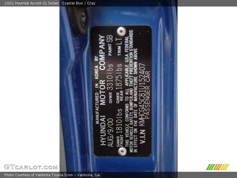 Coastal Blue / Gray 2001 Hyundai Accent GL Sedan