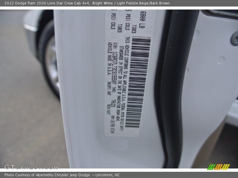 Bright White / Light Pebble Beige/Bark Brown 2012 Dodge Ram 1500 Lone Star Crew Cab 4x4
