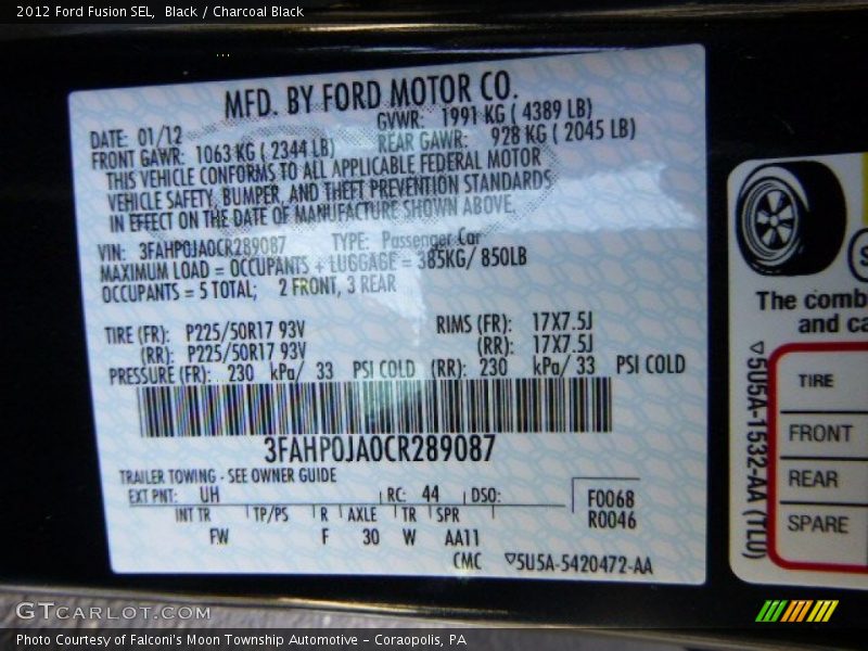 Black / Charcoal Black 2012 Ford Fusion SEL