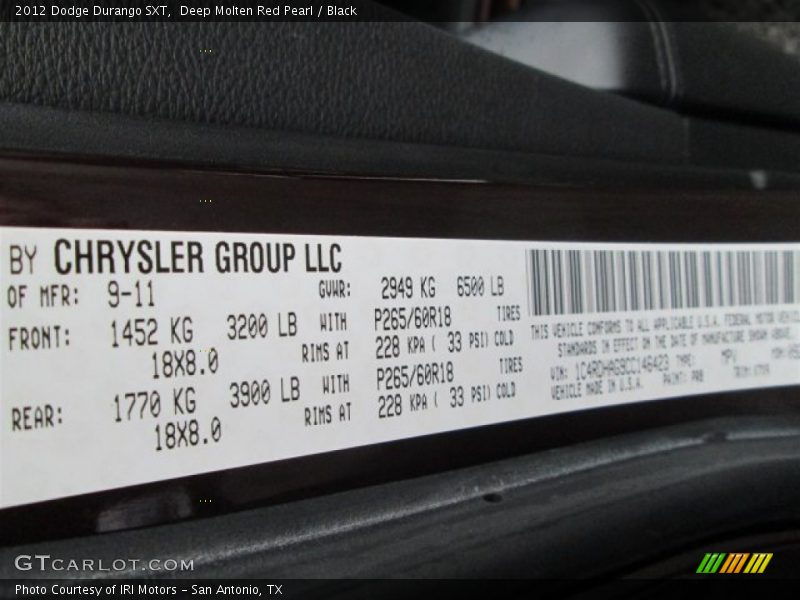 Deep Molten Red Pearl / Black 2012 Dodge Durango SXT