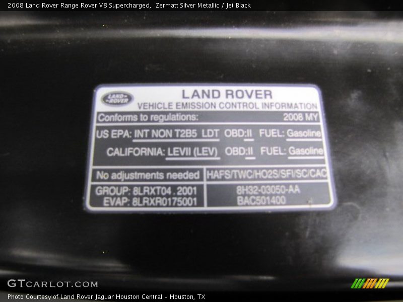 Zermatt Silver Metallic / Jet Black 2008 Land Rover Range Rover V8 Supercharged