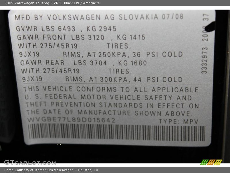 Black Uni / Anthracite 2009 Volkswagen Touareg 2 VR6